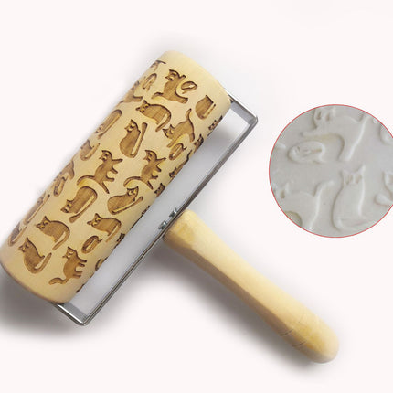 Push-Style Christmas Embossing Rolling Pin Printed Cookie Dough Stick Fondant Tool Baking Noodle Cake Dough Engraved Roller Q40