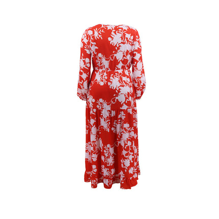 Spring And Autumn Print Big Swing Skirt Plus Size Dress