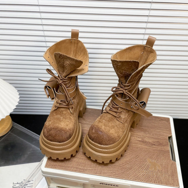 Suede Diksool Martin Stewels Vir Vroue Herfs En Winter Nuwe Mode