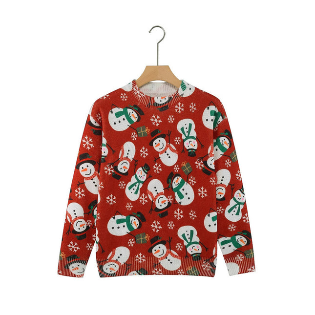Christmas Snowman Red Festive Round Neck Sweater