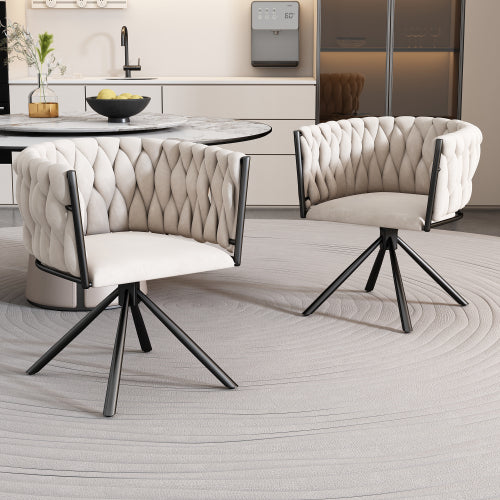 Velvet Dining Chair, Single Light Luxury Living Room Bedroom Swivel Chair, Leisure Swivel Chair With Four Metal Support Legs, Beige