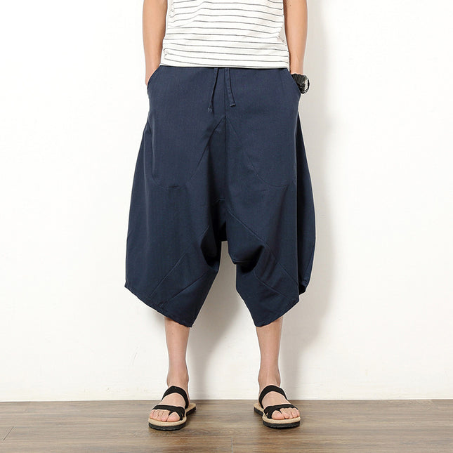 Men's Casual Retro Solid Color Cotton And Linen Lantern Pants