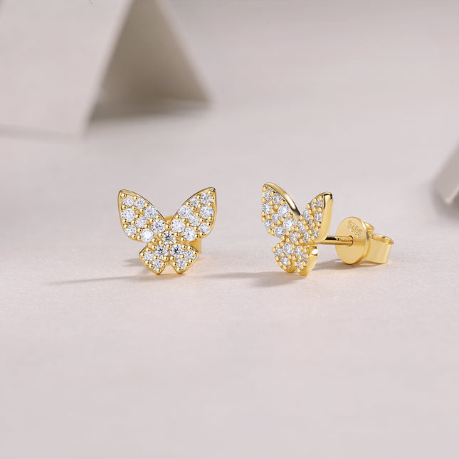 Golden Feather Butterfly - Premium Moissanite Luxury Fashion Light Luxury Jewelry Silver Stud Earrings S925 Silver Electroplated Gold