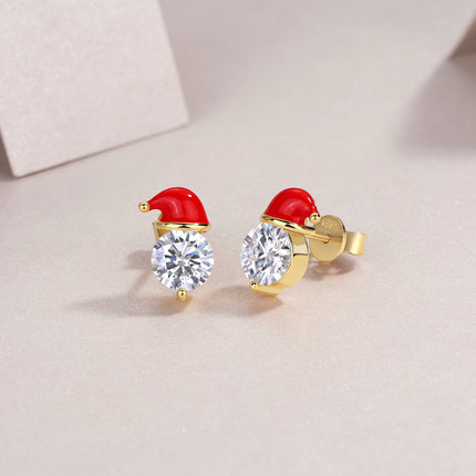Christmas Hat - Set With Top-quality Moissanite Luxury And Fashionable Light Luxury Jewelry, Silver Stud Earrings, S925 Silver Electroplated Gold