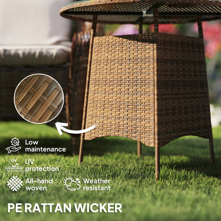 Wicker Tuin Rattan Tafel, Patio Meubels Buite Koffietafel Met Sambreelgat En Gehard Glasblad, Bruin