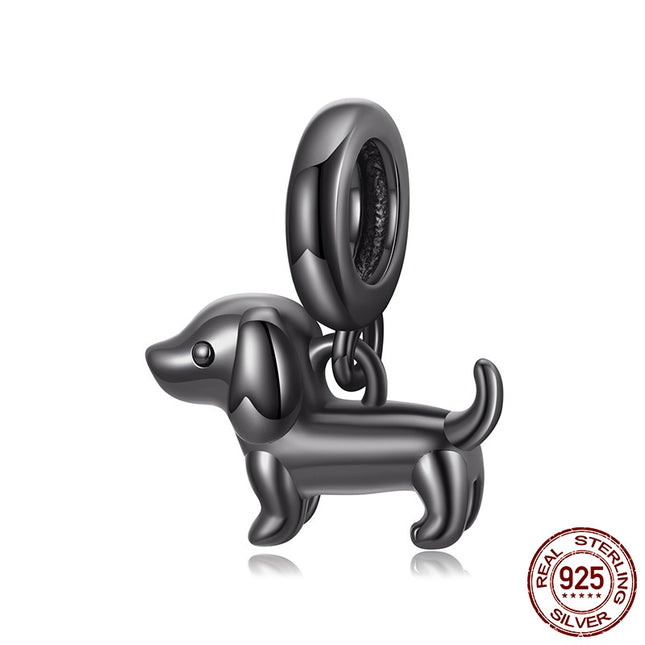 Swart Worshond Selfdoen Hanger Onderdele S925 Sterling Silwer Krale