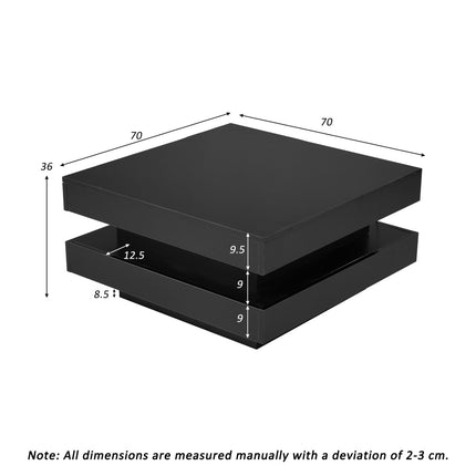 Wit Vierkant Hoogglans Koffietafel Met 360 Grade Draaiende Bo-oppervlak, Teetafel Met 16-Kleur LED-lig, 70x70x36 Cm