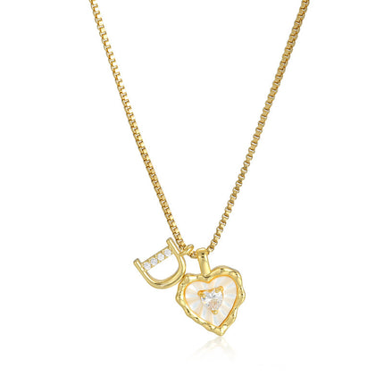 Diamond-encrusted Heart-and-letter Necklace Fashionable