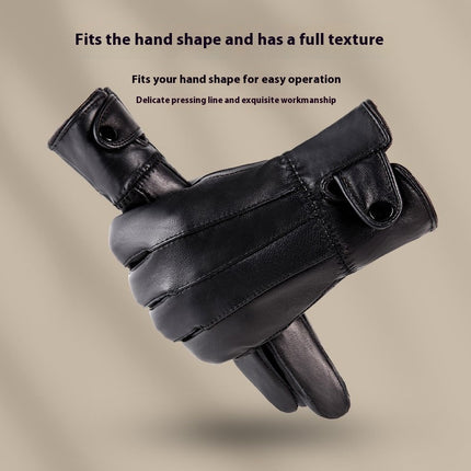 Genuine Leather Gloves For Men And Women Autumn And Winter Fleece-lined Thickened