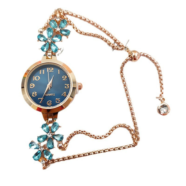 Nuwe Hoë-gehalte Modieuse Blomvormige Diamantbesaaide Armbandhorlosie Vir Vroue