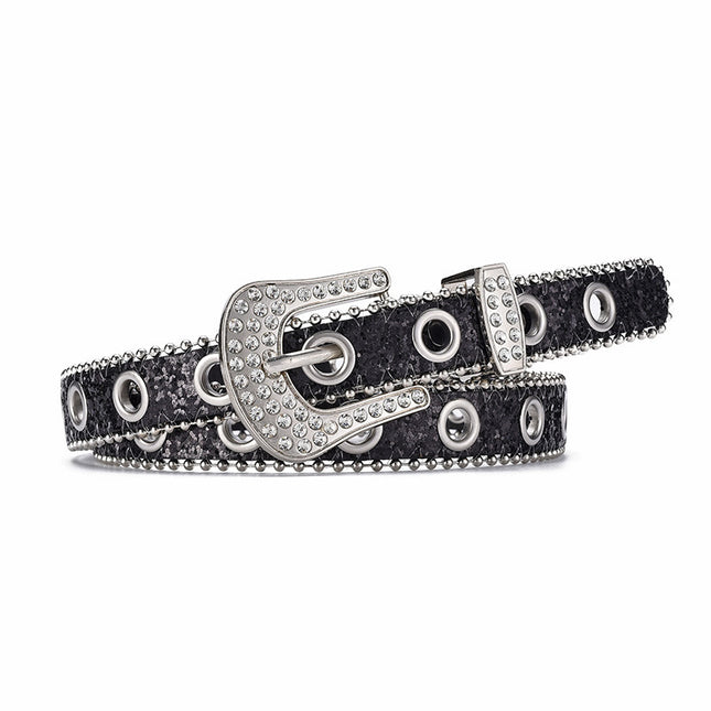 Women's Fashion Rhinestone Pin Buckle Decorative Personality Sequins Belt Ladies