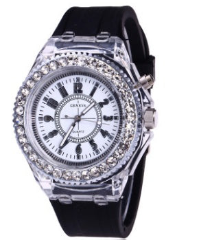 LED Liggewende Horlosies Genève Vroue Kwarts Horlosie Dames Silikoon Armband Horlosies