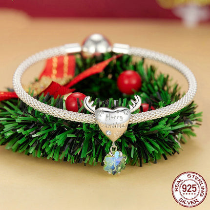 Kersfees-eland Sneeuvlokkie S925 Sterling Silwer Selfdoen-armband Rygkrale