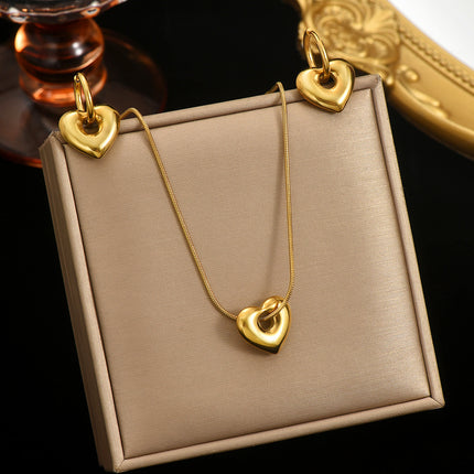 Lxalry 18K Gold Plated Hollow Heart Jewelry Set  Mirror Polish Hypoallergenic Necklace   Earrings For Women Never Fade Handmade Luxury Gift With Adjustable Chain