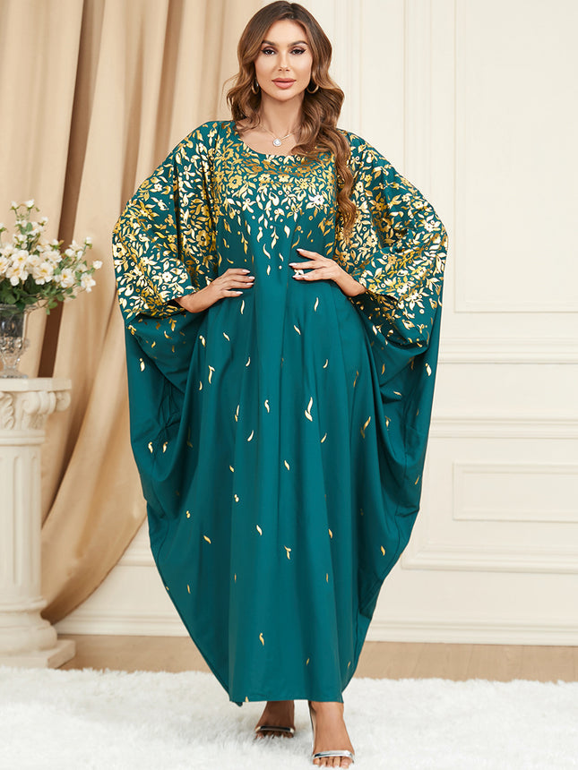 Green Batwing Sleeve Plus Size Dress