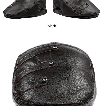 Autumn And Winter Genuine Leather Men's Middle-aged And Elderly Duck Tongue Korean Workers Monochrome Beret