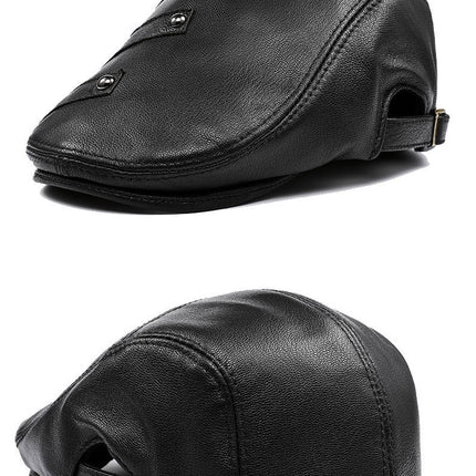 Autumn And Winter Genuine Leather Men's Middle-aged And Elderly Duck Tongue Korean Workers Monochrome Beret