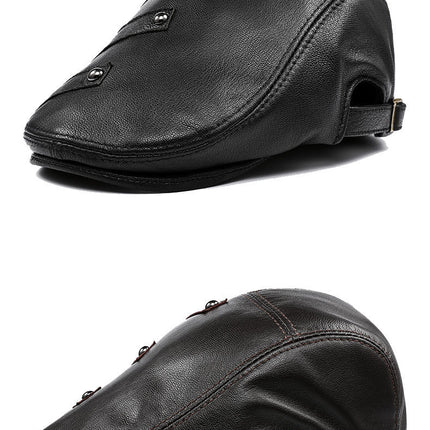 Autumn And Winter Genuine Leather Men's Middle-aged And Elderly Duck Tongue Korean Workers Monochrome Beret
