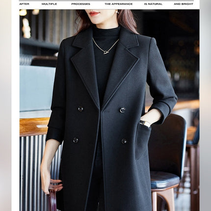 Black Double Breasted Coat Autumn And Winter New Women's Suit Jacket