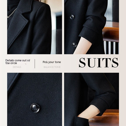 Black Double Breasted Coat Autumn And Winter New Women's Suit Jacket