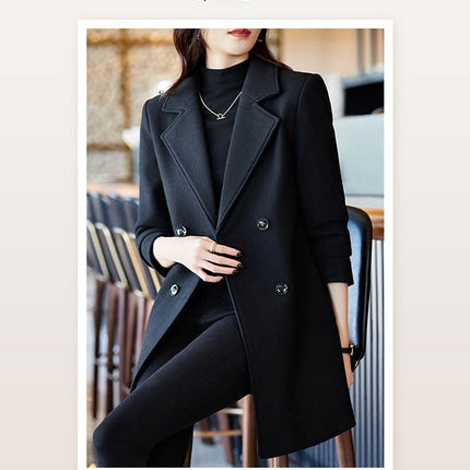 Black Double Breasted Coat Autumn And Winter New Women's Suit Jacket