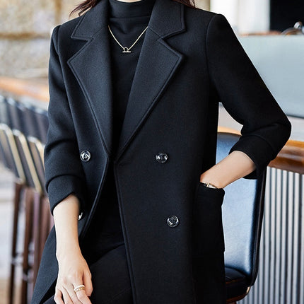 Black Double Breasted Coat Autumn And Winter New Women's Suit Jacket