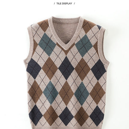 Men's Autumn And Winter V-neck Sleeveless Knit With Wool Vest
