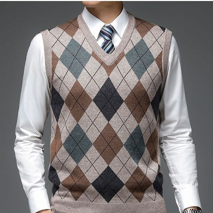 Men's Autumn And Winter V-neck Sleeveless Knit With Wool Vest
