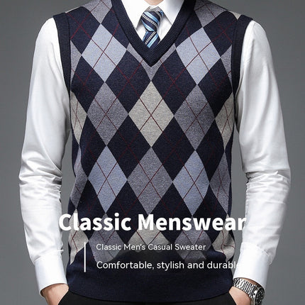 Men's Autumn And Winter V-neck Sleeveless Knit With Wool Vest