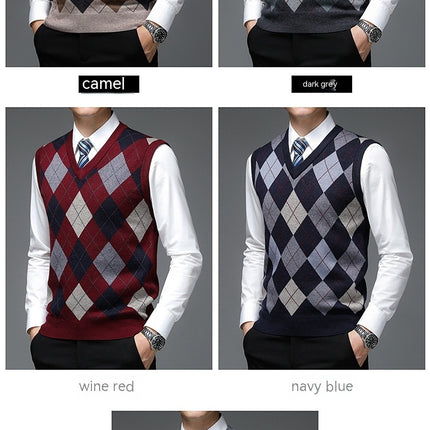 Men's Autumn And Winter V-neck Sleeveless Knit With Wool Vest