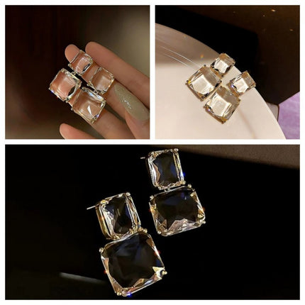 European And American Retro Geometric Square Transparent Crystal Earrings