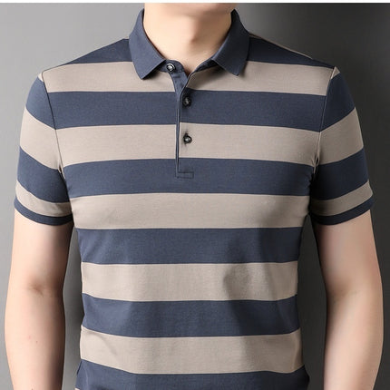 Men's Polo Shirt Short-sleeved Lapel T-shirt 2024 Striped Business Casual Lead Basic All-matching