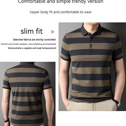 Men's Polo Shirt Short-sleeved Lapel T-shirt 2024 Striped Business Casual Lead Basic All-matching