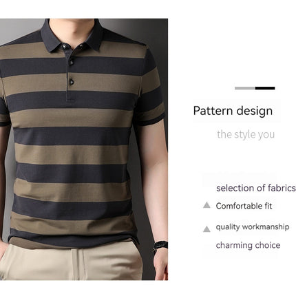 Men's Polo Shirt Short-sleeved Lapel T-shirt 2024 Striped Business Casual Lead Basic All-matching