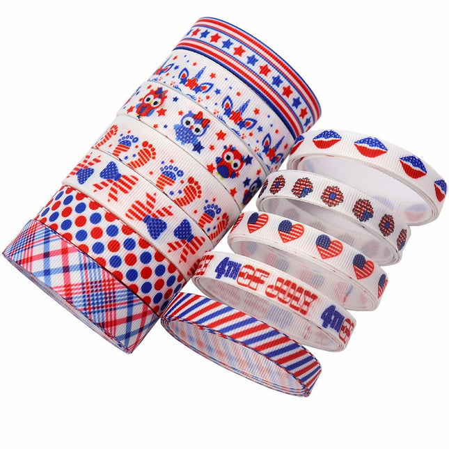 Stars And Stripes Ribbon Dovetail Bowknot Hair Ring Double Stitching Dovetail Ribbon