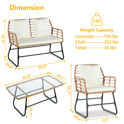 Buite Vierstuk-Tuinmeubelstel, Rattan Tuinstel, Toegerus Met Dik Tussentrekstruktuur Kussings, Diepsit-Alleweer Rattan Sofa