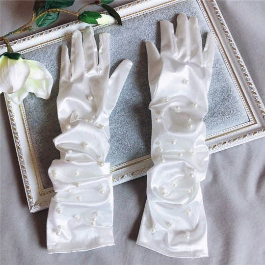 Summer Thin Bridal Pearl Mesh Gloves