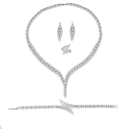 3A Sirkoon Juweliersware Mikro-stel Volle Kristal Ketting En Oorbelle 4 Stuk Stel Vir Troues En Bankette