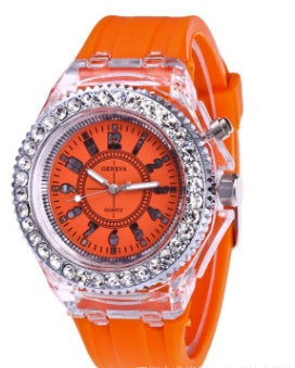 LED Liggewende Horlosies Genève Vroue Kwarts Horlosie Dames Silikoon Armband Horlosies