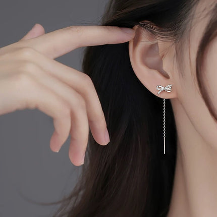 High-end Bow Earrings With Long Tassel Ear Thread