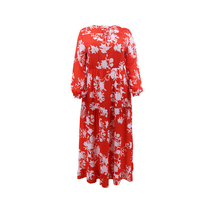 Spring And Autumn Print Big Swing Skirt Plus Size Dress