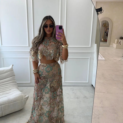 Embroidery Sequin Heavy Industry Party Skirt Suit Summer And Autumn New Collection