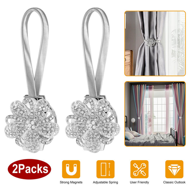 2 Pakke Magnetiese Gordynterugbinders Rekbare Blomgordynhouders Dekoratiewe Vensterbehangselklem Vir Sitkamer Restaurant Woonstel