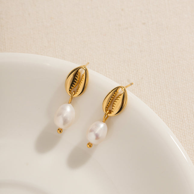 Women's 18K Gold Color-free Pearl Eardrops Stud Earrings