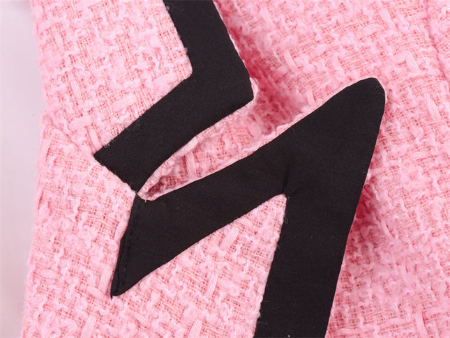 New Women's Fashion White Color Contrast Woolen Coat