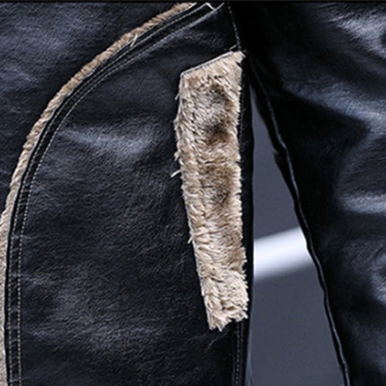 Lapel and Cashmere Men's Casual PU Leather Jacket