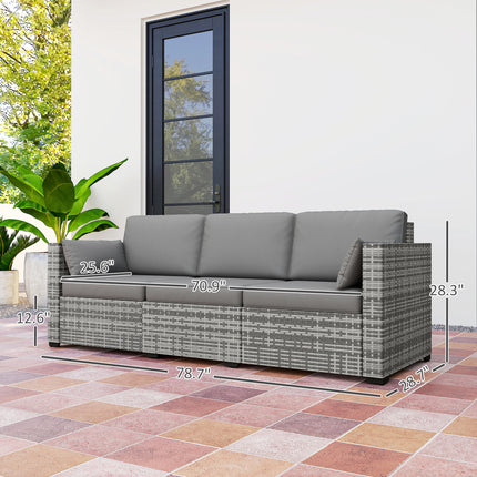 Patiobank PE Wicker Diep Sitplek Buitelugbank met Verwyderbare Kussings, 3-Sitplek Rottingbank, Buitelugmeubels vir Balkon, Dek, Tuin en Swembad, Grys