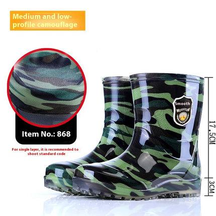 Popular Men's Tendon Bottom Camouflage Wear-resistant Rain Boots Fleece-lined Warm
