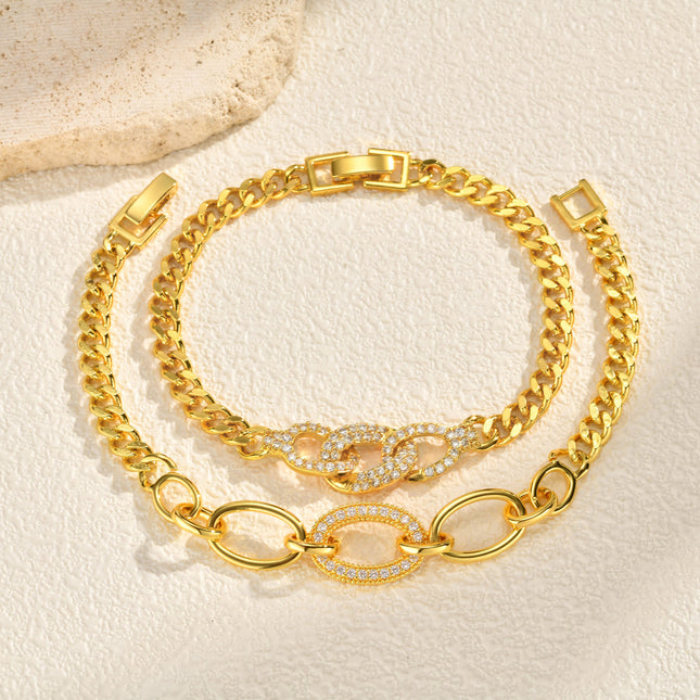 Zircon Micro-pave Copper Oval Ring Bracelet In Gold Color