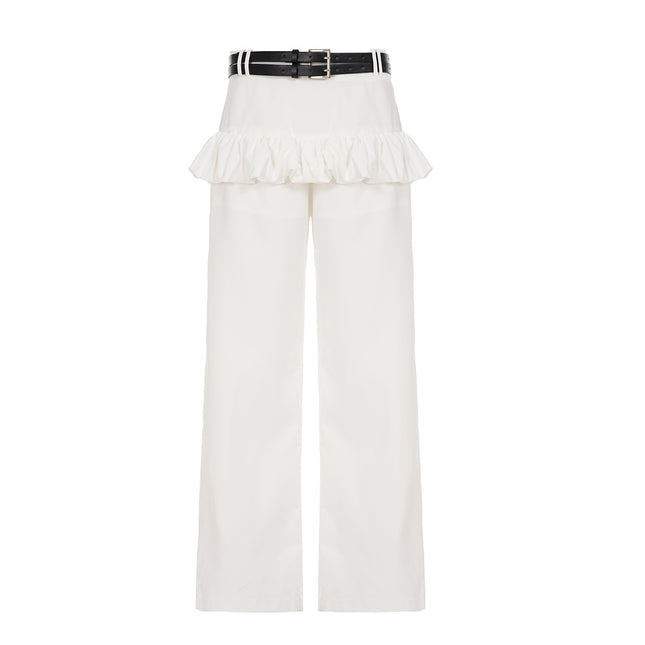Street Style Puffy Bud Fake Two-piece Casual Trousers